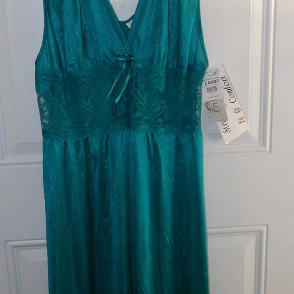 Vintage Adonna Nightgown Jade Nylon Spandex Stretch Bodice Gown Size Large NWT - Picture 3 of 7